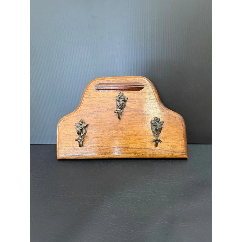 Vintage Brass Cherub Coat Rack 3 Hook Musical Angel Hanger Hollywood Regency 12
